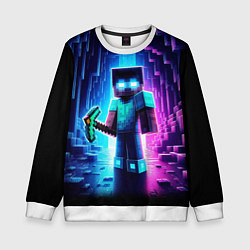 Свитшот детский Minecraft - neon character ai art, цвет: 3D-белый