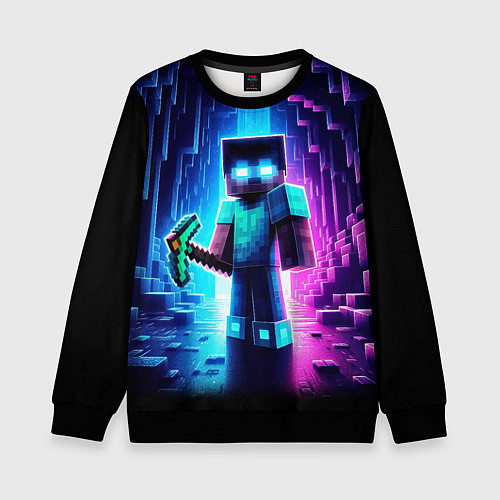 Детский свитшот Minecraft - neon character ai art / 3D-Черный – фото 1