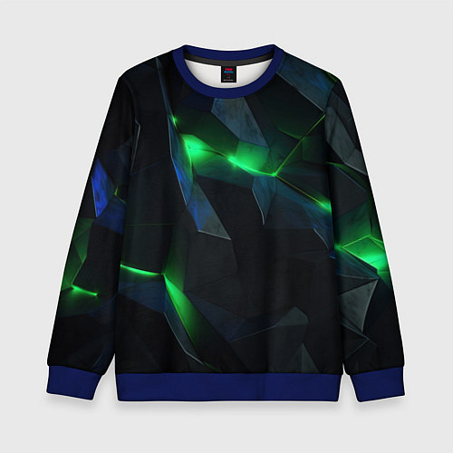 Детский свитшот Объемная геометрическая зеленая неоновая абстракци / 3D-Синий – фото 1