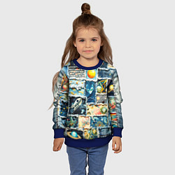 Свитшот детский Космические обитатели - пэчворк, цвет: 3D-синий — фото 2