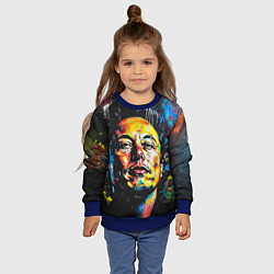 Свитшот детский Граффити портрет Илона Маска, цвет: 3D-синий — фото 2