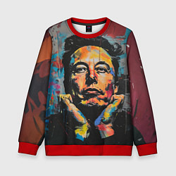 Свитшот детский Илон Маск граффити портрет, цвет: 3D-красный