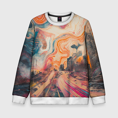 Детский свитшот Абстрактный город и разноцветные краски / 3D-Белый – фото 1