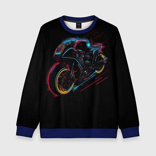 Детский свитшот Мотоцикл будущего в стиле киберпанк / 3D-Синий – фото 1