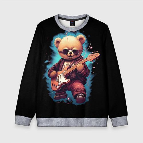 Детский свитшот Плюшевый медведь музыкант с гитарой / 3D-Меланж – фото 1