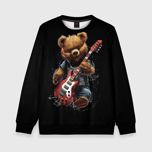 Детский свитшот Большой плюшевый медведь играет на гитаре / 3D-Черный – фото 1