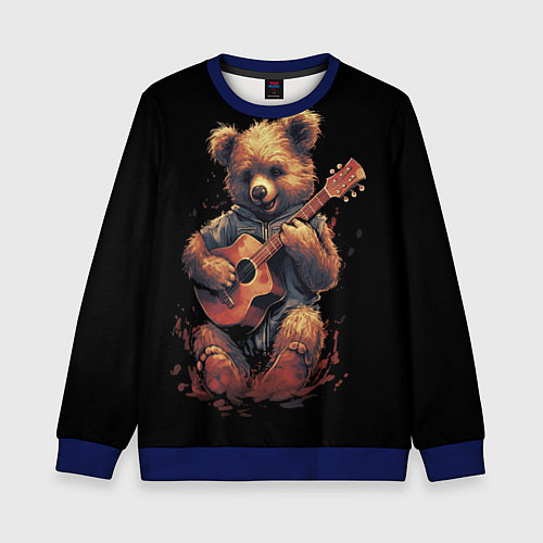 Детский свитшот Большой плюшевый медведь играет на гитаре / 3D-Синий – фото 1