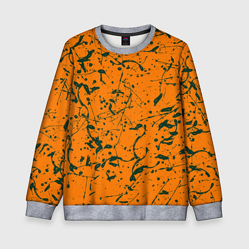 Детский свитшот Оранжевый с брызгами зеленой краски / 3D-Меланж – фото 1