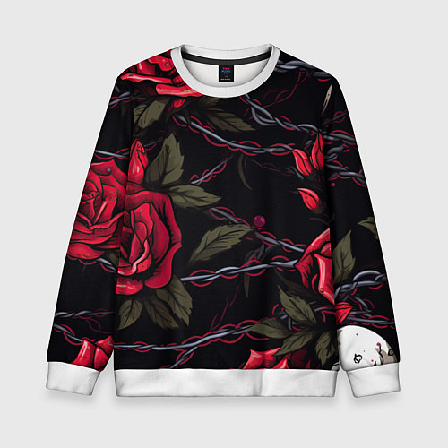 Детский свитшот Череп и красные розы / 3D-Белый – фото 1