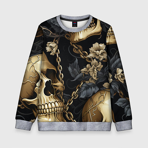 Детский свитшот Золотые черепа с цепями / 3D-Меланж – фото 1