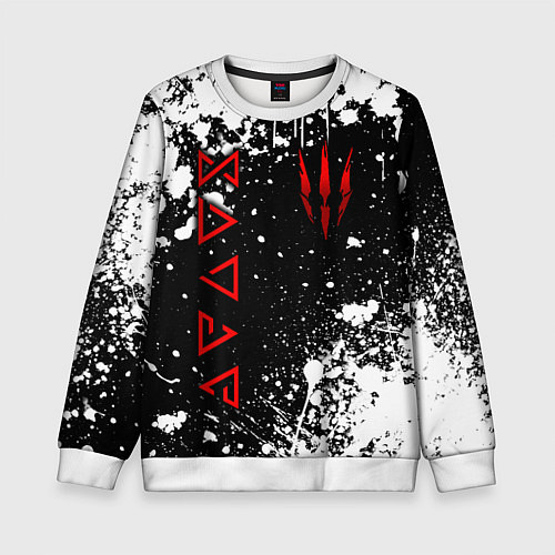 Детский свитшот Знаки из Ведьмака - белые брызги / 3D-Белый – фото 1