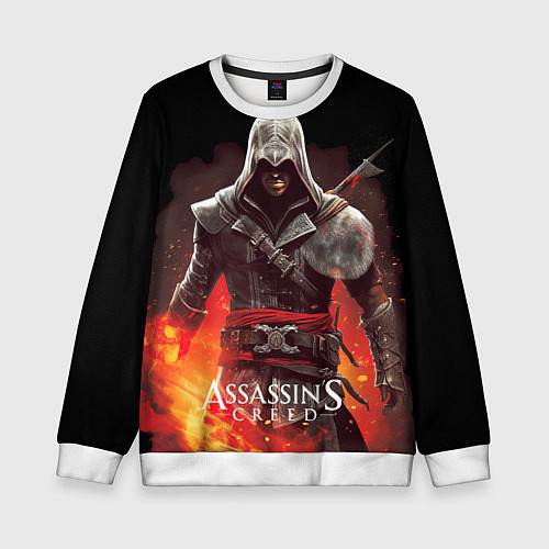 Детский свитшот Assassins creed огненный фон вокруг / 3D-Белый – фото 1