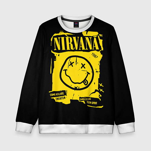 Детский свитшот Nirvana - смайлик / 3D-Белый – фото 1