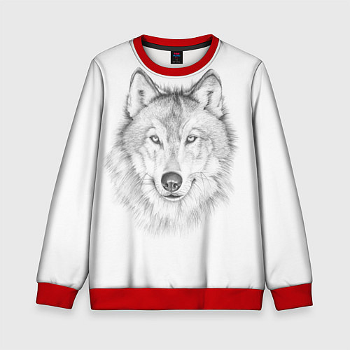 Детский свитшот Нарисованный волк зубами щёлк / 3D-Красный – фото 1