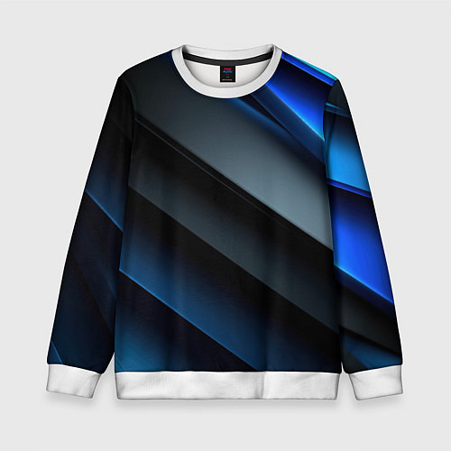 Детский свитшот Темная синяя стильная абстракция на черном фоне / 3D-Белый – фото 1