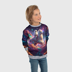 Свитшот детский Космос и кот едет верхом на альпаке, цвет: 3D-меланж — фото 2