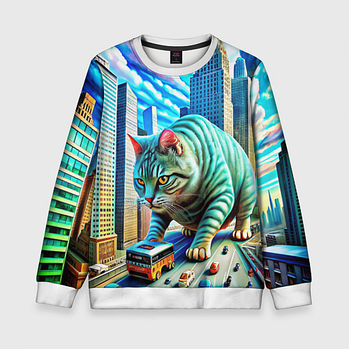 Детский свитшот Котзила пародия гигантский монстр / 3D-Белый – фото 1