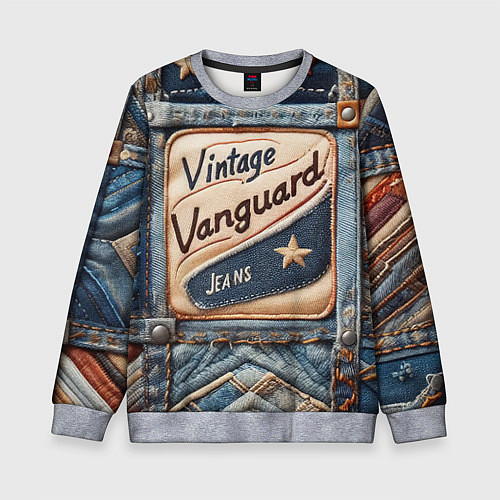 Детский свитшот Vintage vanguard jeans - patchwork / 3D-Меланж – фото 1