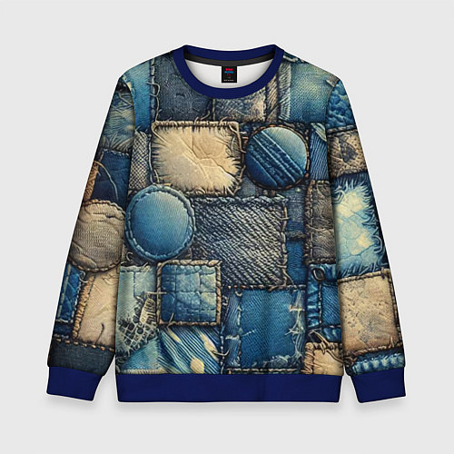 Детский свитшот Denim patchwork - ai art / 3D-Синий – фото 1