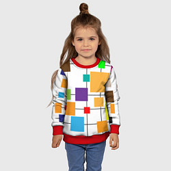 Свитшот детский Разноцветные квадраты паттерны, цвет: 3D-красный — фото 2