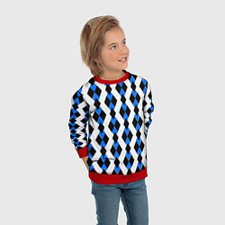 Свитшот детский Чёрные и синие ромбы на белом фоне, цвет: 3D-красный — фото 2