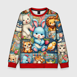 Свитшот детский Funny hare and his friends - patchwork, цвет: 3D-красный