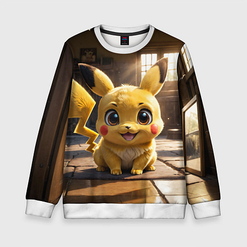 Детский свитшот Пикачу сидит в комнате / 3D-Белый – фото 1
