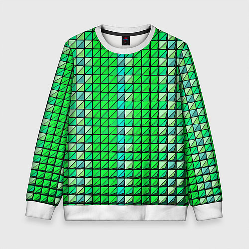 Детский свитшот Зелёные плитки и чёрная обводка / 3D-Белый – фото 1
