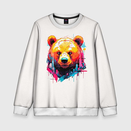 Детский свитшот Мишка в городе: голова медведя на фоне красочного / 3D-Белый – фото 1
