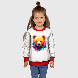 Свитшот детский Мишка в городе: голова медведя на фоне красочного, цвет: 3D-красный — фото 2