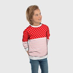 Свитшот детский Красно-белый в горошек с полосами, цвет: 3D-белый — фото 2