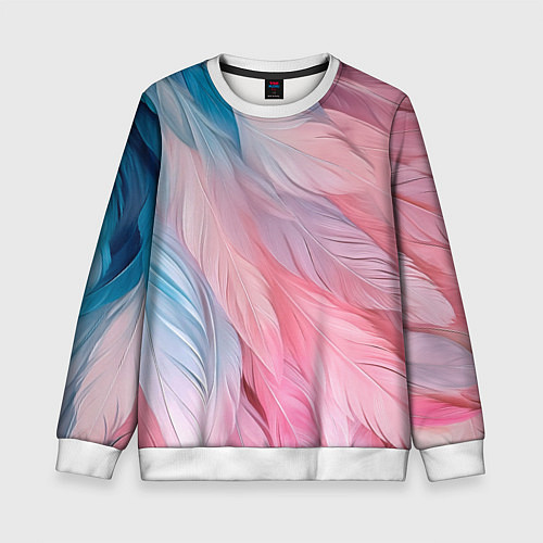 Детский свитшот Пастельно-голубые и розовые перья / 3D-Белый – фото 1