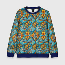 Свитшот детский Узоры волки и цветы, цвет: 3D-синий