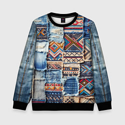 Свитшот детский Пэчворк узоры индейцев, цвет: 3D-черный