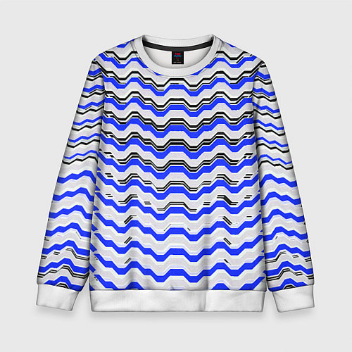Детский свитшот Black and blue stripes on a white background / 3D-Белый – фото 1