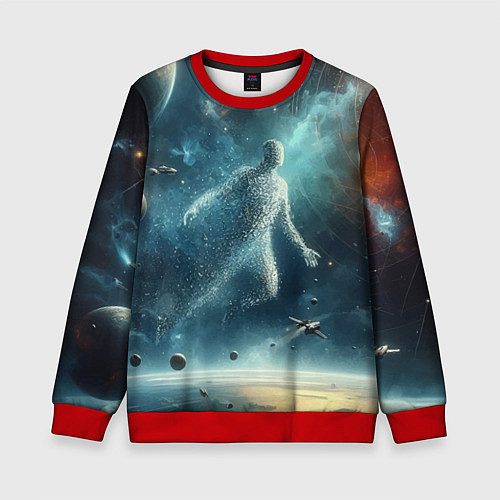 Детский свитшот Человек и космос - нейросеть / 3D-Красный – фото 1