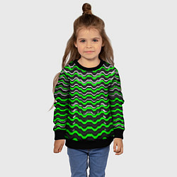 Свитшот детский Белые и зелёные полосы на чёрном фоне, цвет: 3D-черный — фото 2