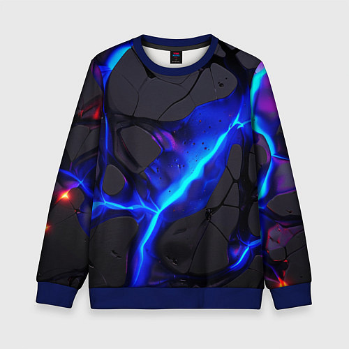 Детский свитшот Темный синий неон из разлома плит / 3D-Синий – фото 1