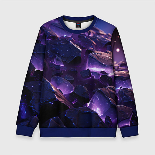 Детский свитшот Фиолетовые неоновые камни со светом / 3D-Синий – фото 1