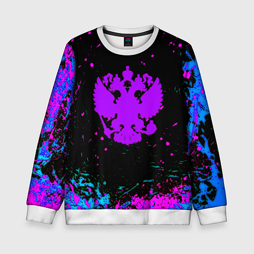 Детский свитшот Герб в стиле киберпанк краски / 3D-Белый – фото 1