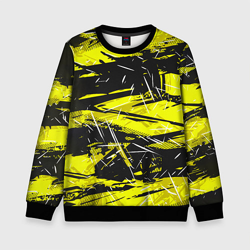 Детский свитшот Yellow geometry - спортивный узор / 3D-Черный – фото 1