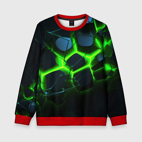 Детский свитшот Зеленый неон и разлом плит / 3D-Красный – фото 1