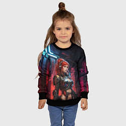 Свитшот детский Рыжая кибернетическая воительница, цвет: 3D-черный — фото 2