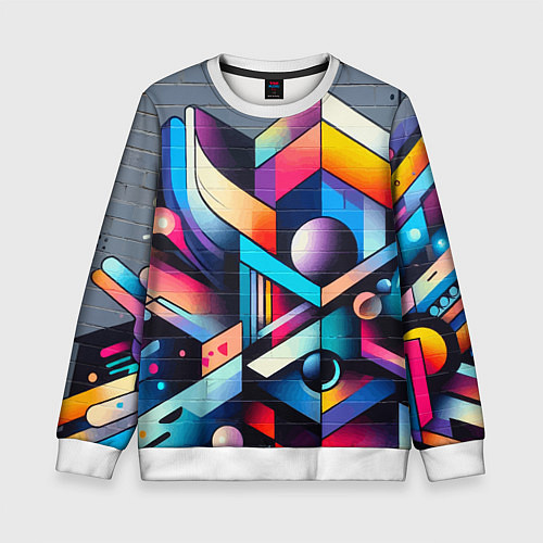 Детский свитшот Геометрическое абстрактное граффити - нейросеть / 3D-Белый – фото 1