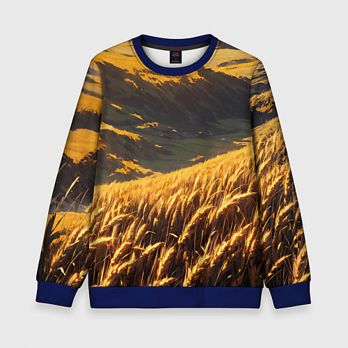 Детский свитшот Пшеничное поле - аниме / 3D-Синий – фото 1