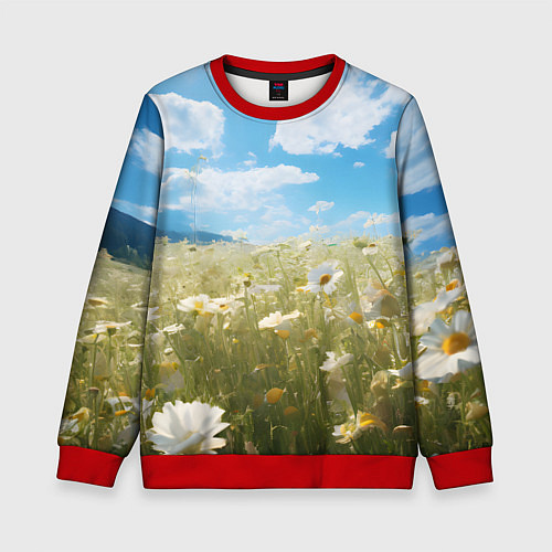 Детский свитшот Ромашковое поле / 3D-Красный – фото 1