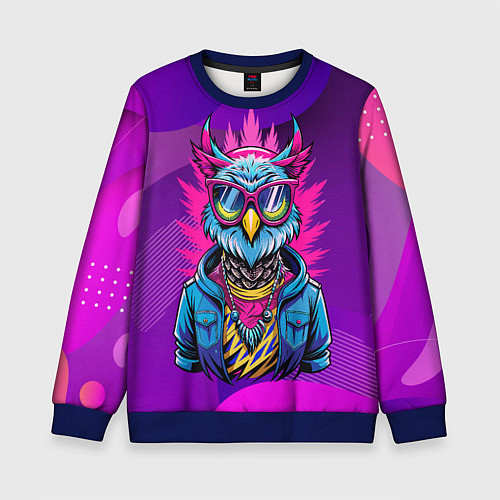 Детский свитшот Стильная сова в одежде / 3D-Синий – фото 1