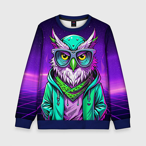 Детский свитшот Модная сова ретро фиолетовый фон / 3D-Синий – фото 1