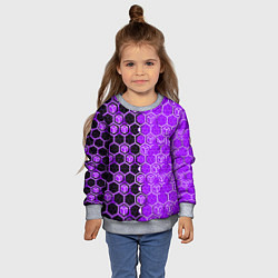 Свитшот детский Техно-киберпанк шестиугольники фиолетовый и чёрный, цвет: 3D-меланж — фото 2
