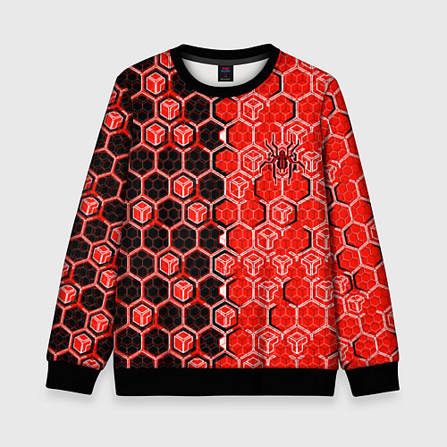 Детский свитшот Техно-киберпанк шестиугольники красный и чёрный с / 3D-Черный – фото 1